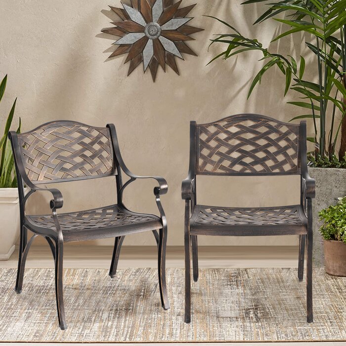 Darby Home Co 2 Piece Cast Aluminum Chair Outdoor Bistro Dining Chair